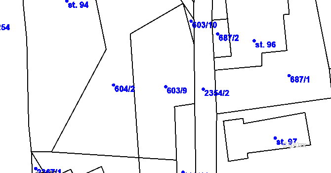 Parcela st. 603/9 v KÚ Telecí, Katastrální mapa