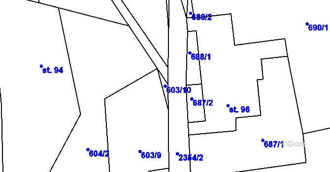 Parcela st. 603/10 v KÚ Telecí, Katastrální mapa