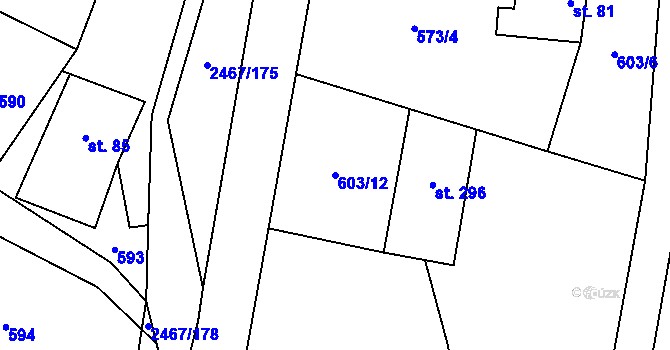 Parcela st. 603/12 v KÚ Telecí, Katastrální mapa