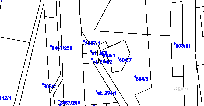 Parcela st. 604/1 v KÚ Telecí, Katastrální mapa