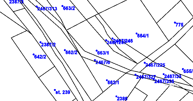 Parcela st. 663/1 v KÚ Telecí, Katastrální mapa
