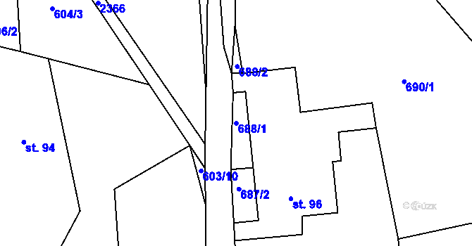 Parcela st. 688/1 v KÚ Telecí, Katastrální mapa