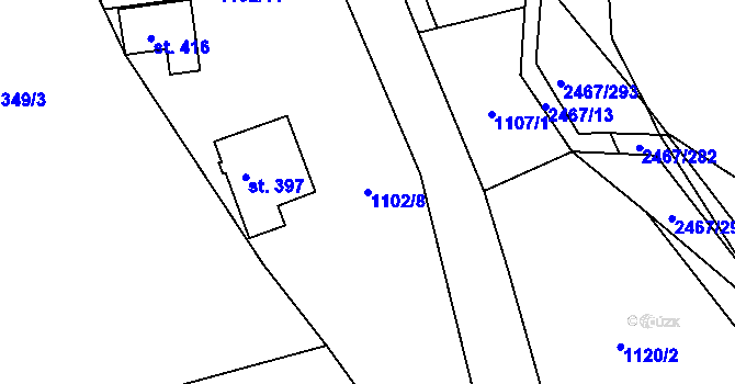Parcela st. 1102/8 v KÚ Telecí, Katastrální mapa