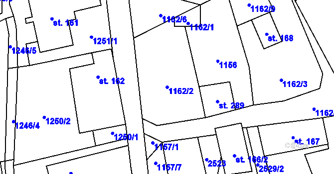 Parcela st. 1162/2 v KÚ Telecí, Katastrální mapa