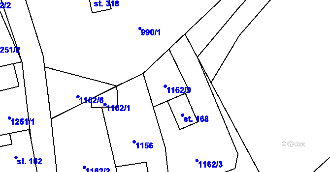 Parcela st. 1162/9 v KÚ Telecí, Katastrální mapa