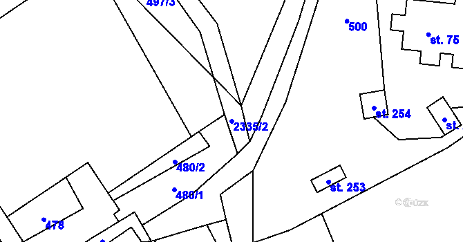 Parcela st. 2335/2 v KÚ Telecí, Katastrální mapa