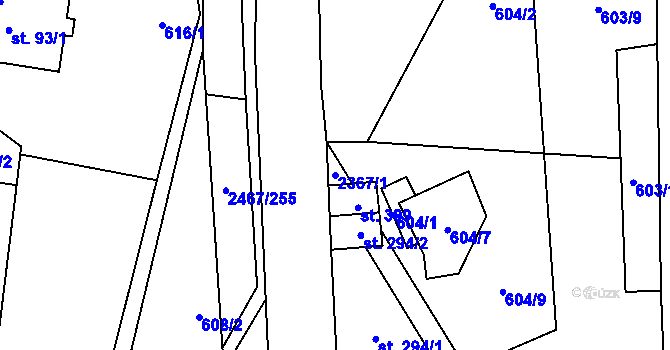 Parcela st. 2367/1 v KÚ Telecí, Katastrální mapa