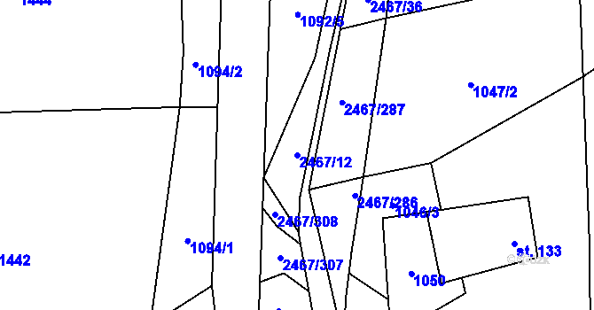 Parcela st. 2467/12 v KÚ Telecí, Katastrální mapa