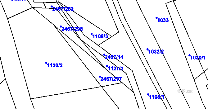 Parcela st. 2467/14 v KÚ Telecí, Katastrální mapa