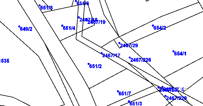 Parcela st. 2467/17 v KÚ Telecí, Katastrální mapa