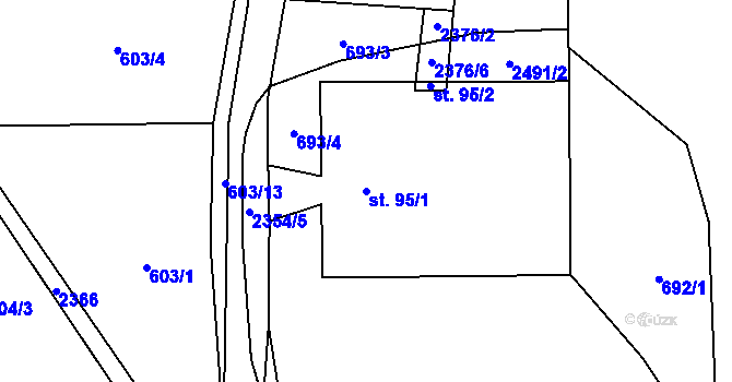 Parcela st. 95/1 v KÚ Telecí, Katastrální mapa