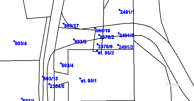 Parcela st. 95/2 v KÚ Telecí, Katastrální mapa