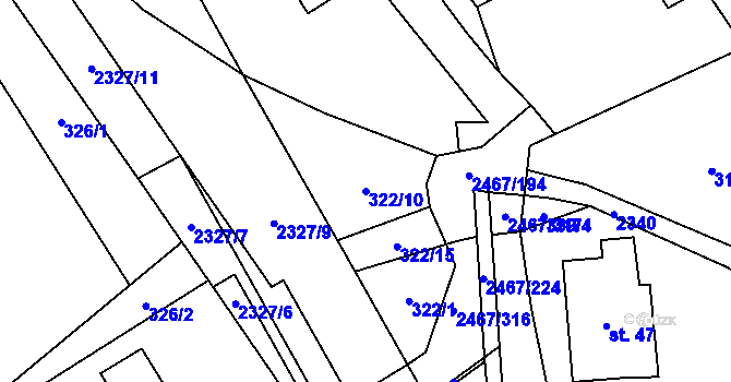Parcela st. 322/10 v KÚ Telecí, Katastrální mapa