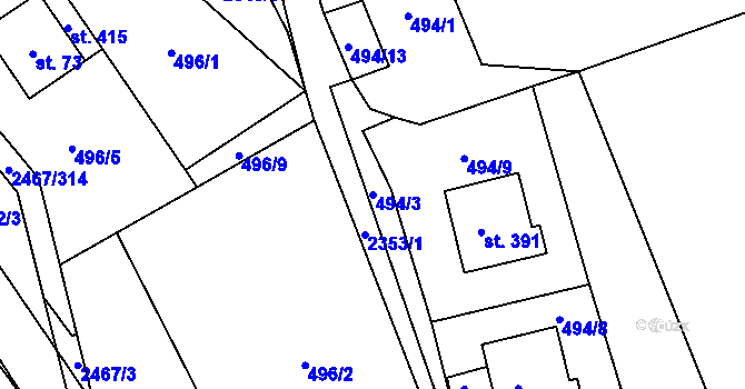 Parcela st. 494/3 v KÚ Telecí, Katastrální mapa
