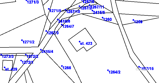 Parcela st. 423 v KÚ Telecí, Katastrální mapa