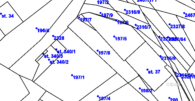 Parcela st. 197/8 v KÚ Telecí, Katastrální mapa