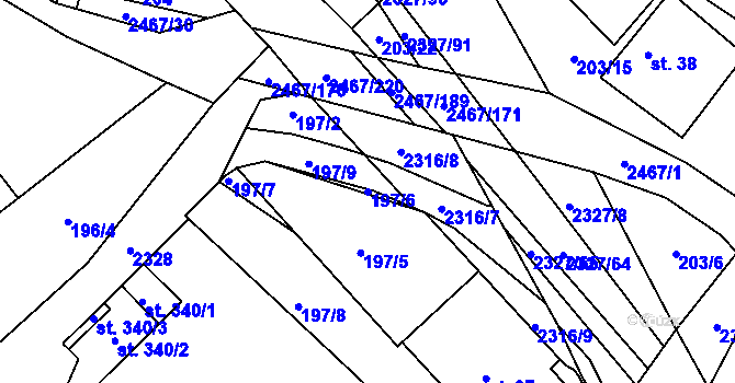 Parcela st. 197/6 v KÚ Telecí, Katastrální mapa