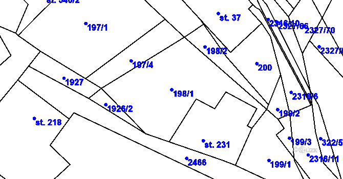 Parcela st. 198/1 v KÚ Telecí, Katastrální mapa