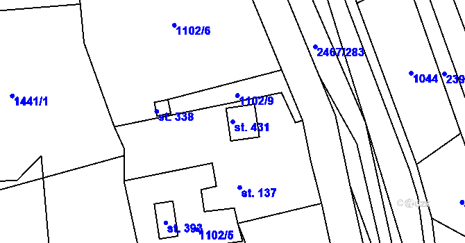 Parcela st. 431 v KÚ Telecí, Katastrální mapa