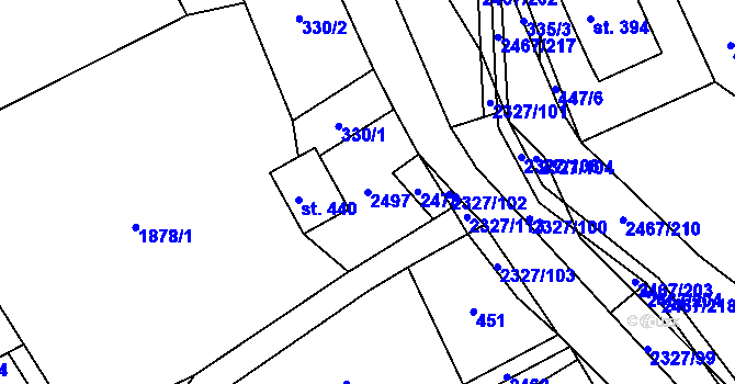 Parcela st. 2497 v KÚ Telecí, Katastrální mapa
