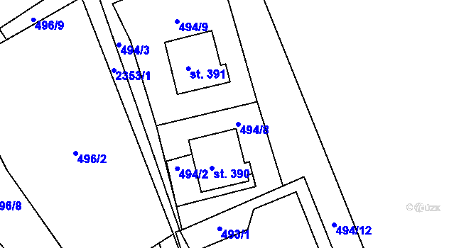 Parcela st. 494/8 v KÚ Telecí, Katastrální mapa