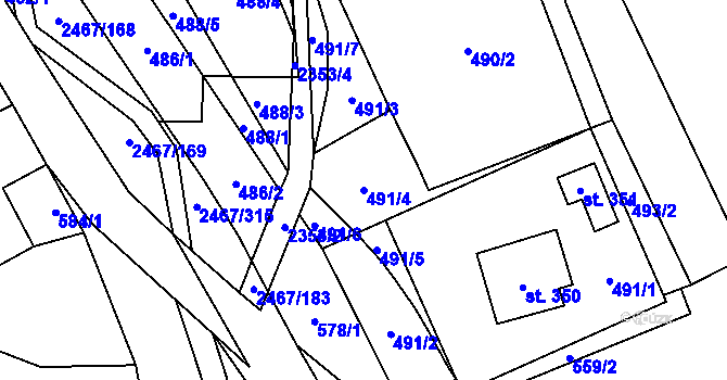 Parcela st. 491/4 v KÚ Telecí, Katastrální mapa