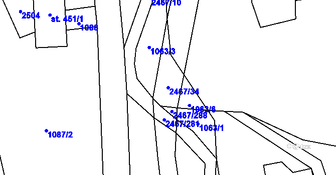 Parcela st. 2467/34 v KÚ Telecí, Katastrální mapa