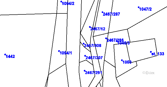 Parcela st. 2467/308 v KÚ Telecí, Katastrální mapa
