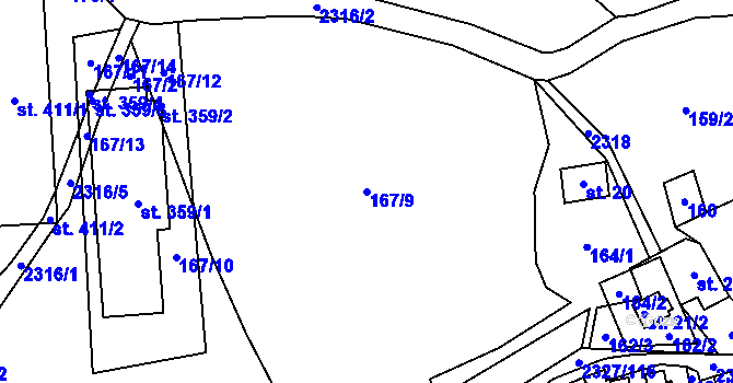 Parcela st. 167/9 v KÚ Telecí, Katastrální mapa