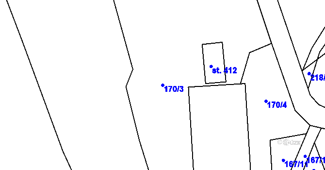 Parcela st. 170/3 v KÚ Telecí, Katastrální mapa