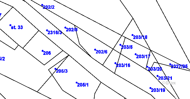 Parcela st. 202/6 v KÚ Telecí, Katastrální mapa