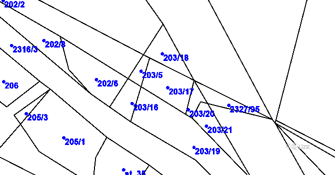 Parcela st. 203/17 v KÚ Telecí, Katastrální mapa