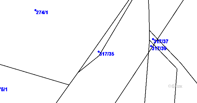 Parcela st. 317/35 v KÚ Telecí, Katastrální mapa