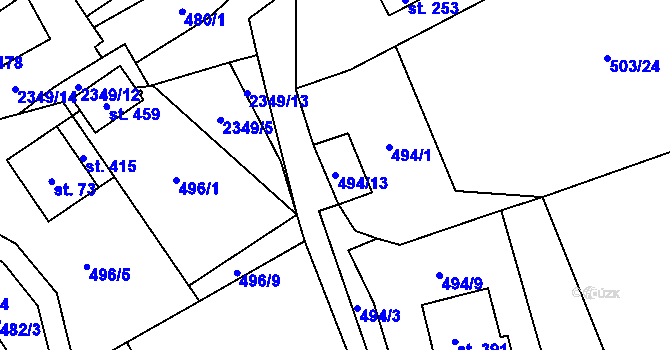 Parcela st. 494/13 v KÚ Telecí, Katastrální mapa