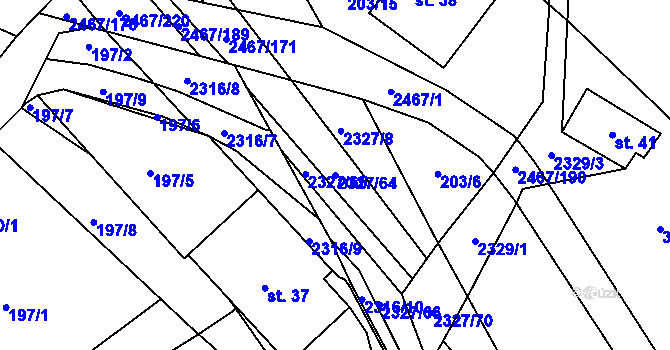 Parcela st. 2327/64 v KÚ Telecí, Katastrální mapa