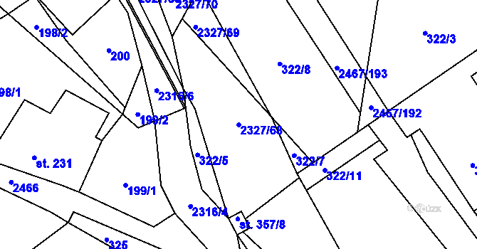 Parcela st. 2327/68 v KÚ Telecí, Katastrální mapa