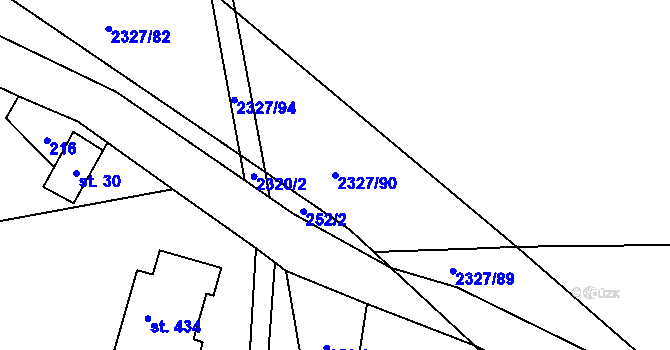 Parcela st. 2327/90 v KÚ Telecí, Katastrální mapa