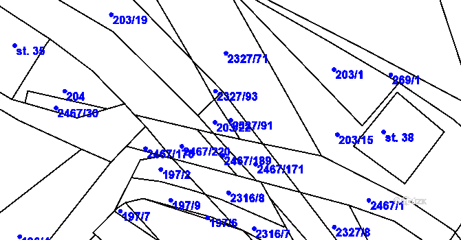Parcela st. 2327/91 v KÚ Telecí, Katastrální mapa