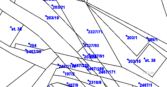 Parcela st. 2327/93 v KÚ Telecí, Katastrální mapa