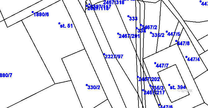 Parcela st. 2327/97 v KÚ Telecí, Katastrální mapa