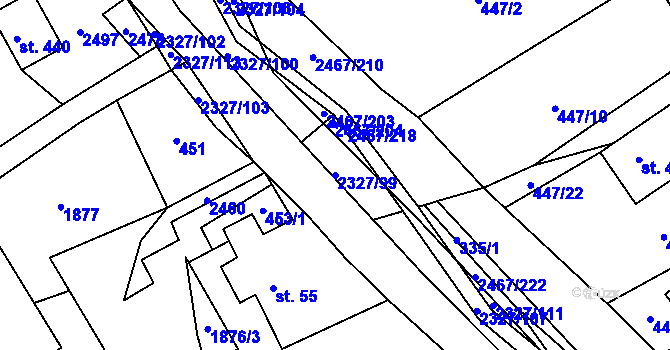 Parcela st. 2327/99 v KÚ Telecí, Katastrální mapa