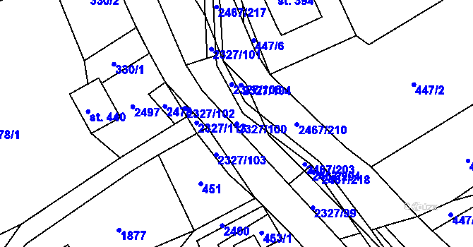 Parcela st. 2327/100 v KÚ Telecí, Katastrální mapa
