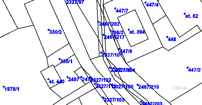 Parcela st. 2327/101 v KÚ Telecí, Katastrální mapa