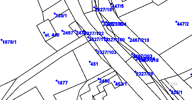 Parcela st. 2327/103 v KÚ Telecí, Katastrální mapa