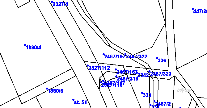 Parcela st. 2467/197 v KÚ Telecí, Katastrální mapa