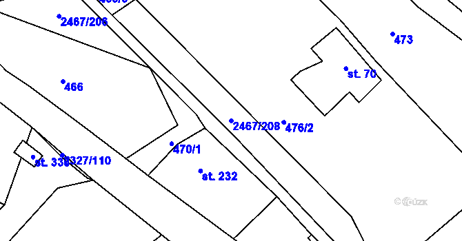 Parcela st. 2467/208 v KÚ Telecí, Katastrální mapa