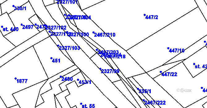 Parcela st. 2467/218 v KÚ Telecí, Katastrální mapa