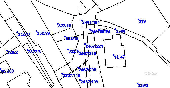 Parcela st. 2467/224 v KÚ Telecí, Katastrální mapa