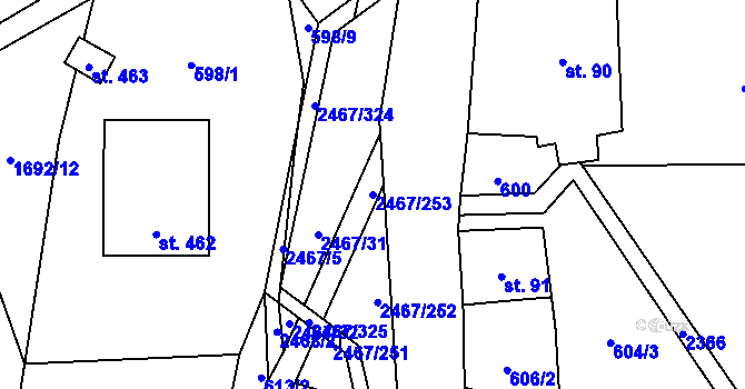 Parcela st. 2467/253 v KÚ Telecí, Katastrální mapa