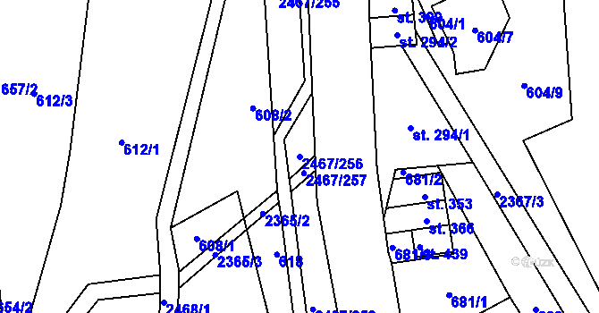 Parcela st. 2467/256 v KÚ Telecí, Katastrální mapa